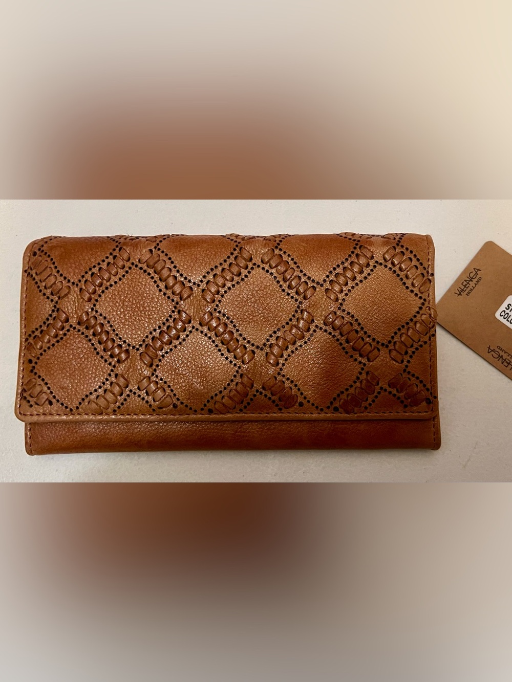 Vilenca Holland Woven Diamond Leather Wallet - Tan
